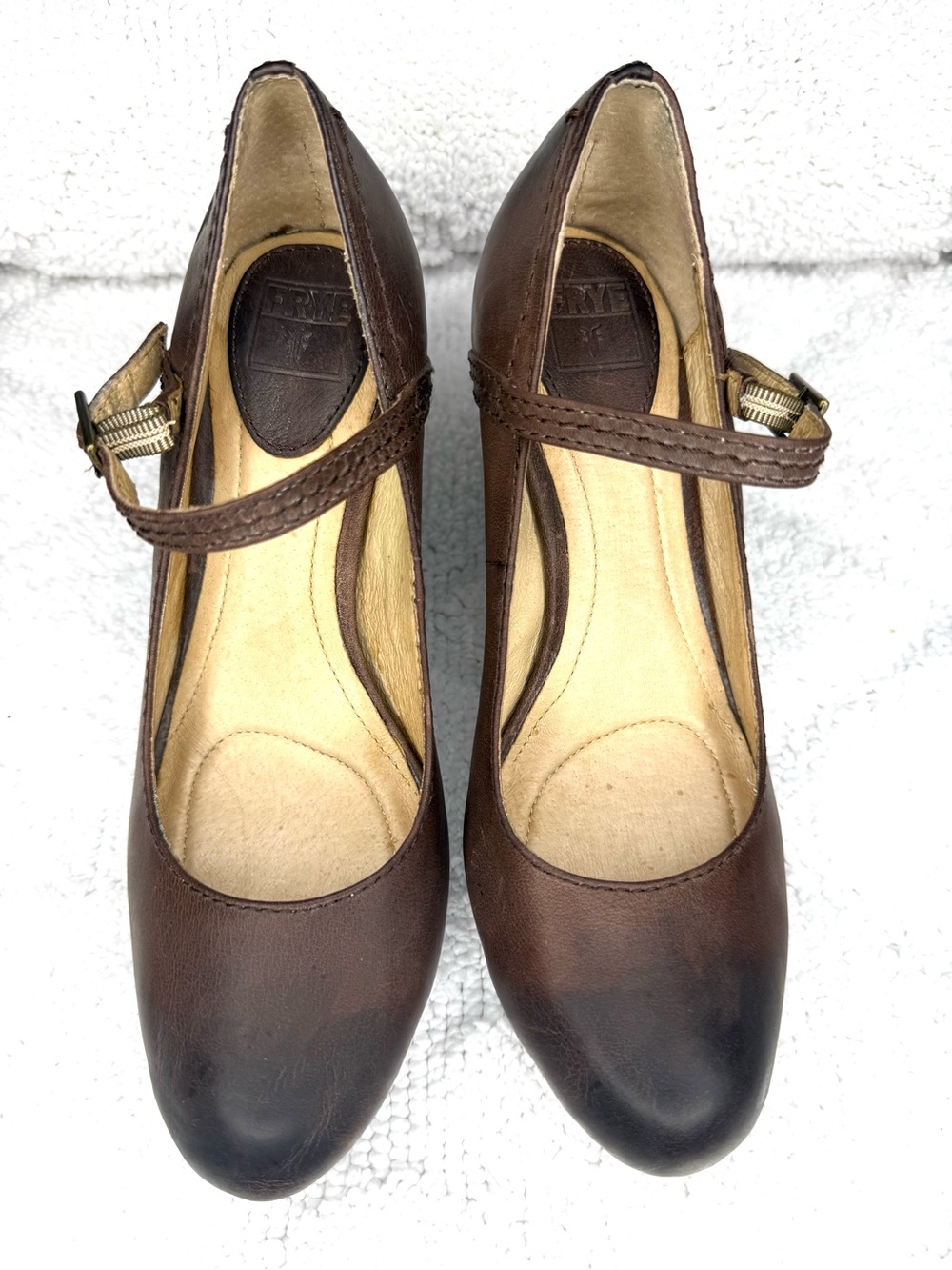 Frye Miranda Mary Jane Pumps Brown Leather Block Heels Womens 6.5 M